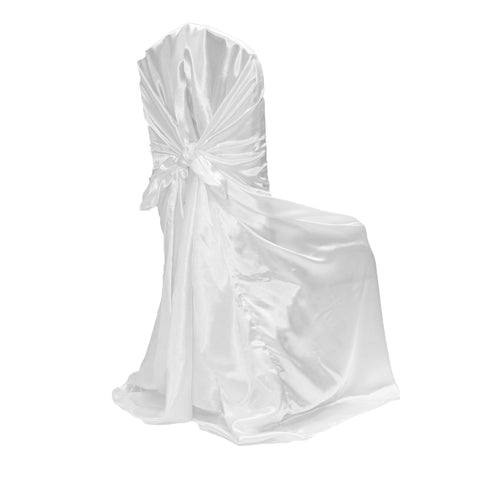 Universal Satin Self Tie Chair Cover White at CV Linens