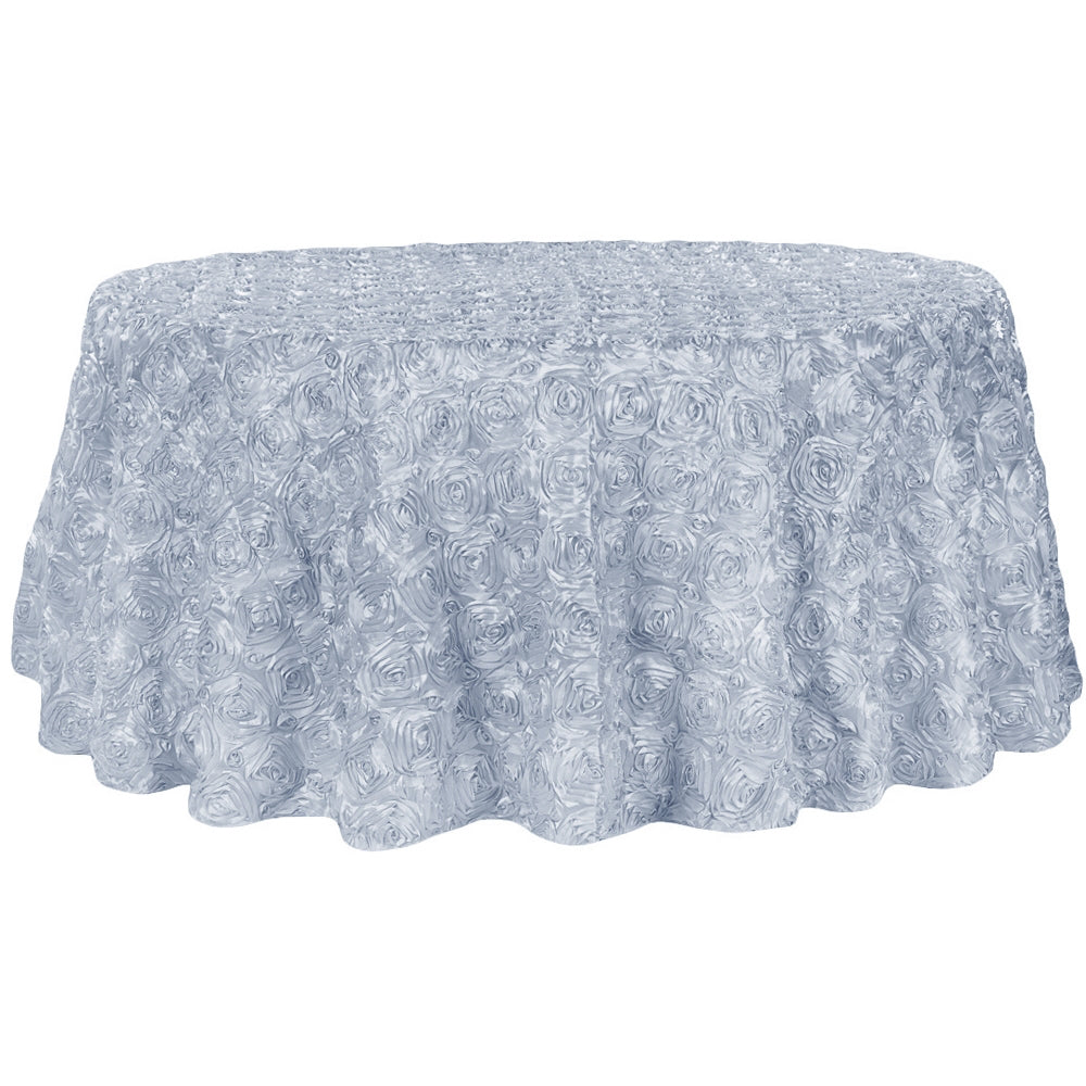 Wedding Rosette SATIN 120" Round Tablecloth - Dusty Blue - CV Linens