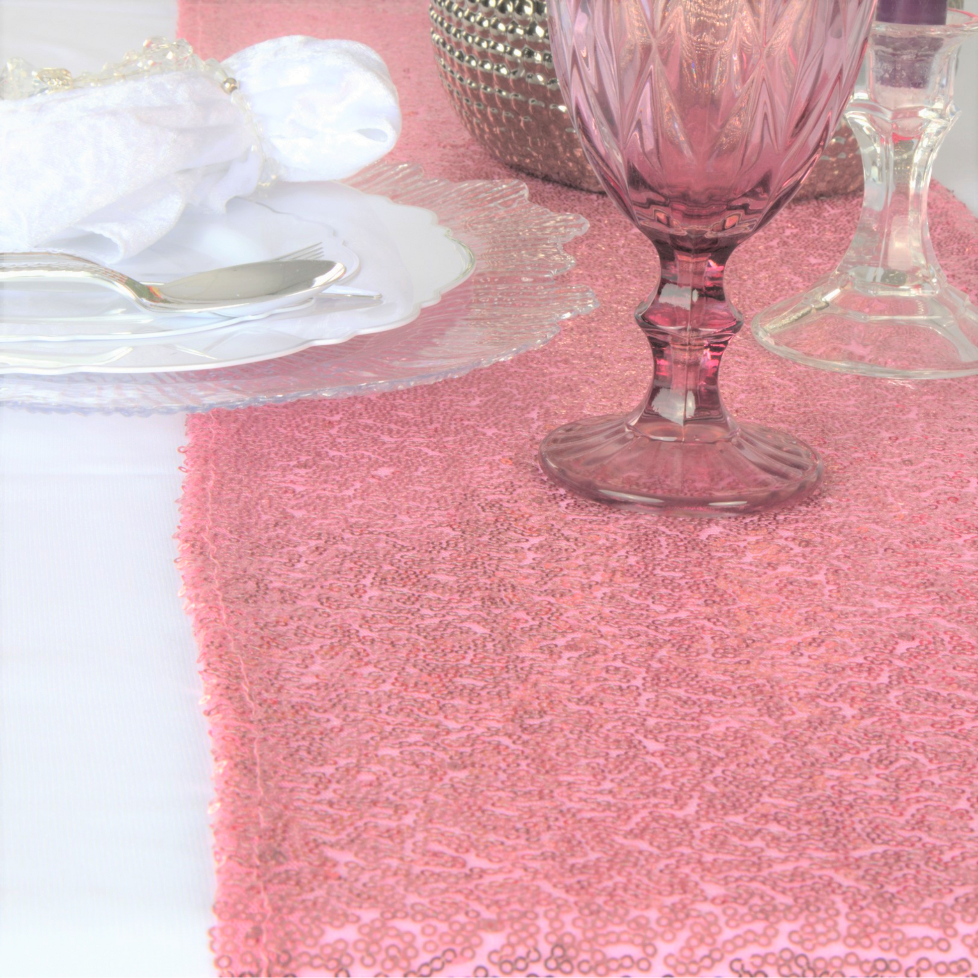 Glitz Sequin Mesh Net Table Runner 12"x108" - Pink