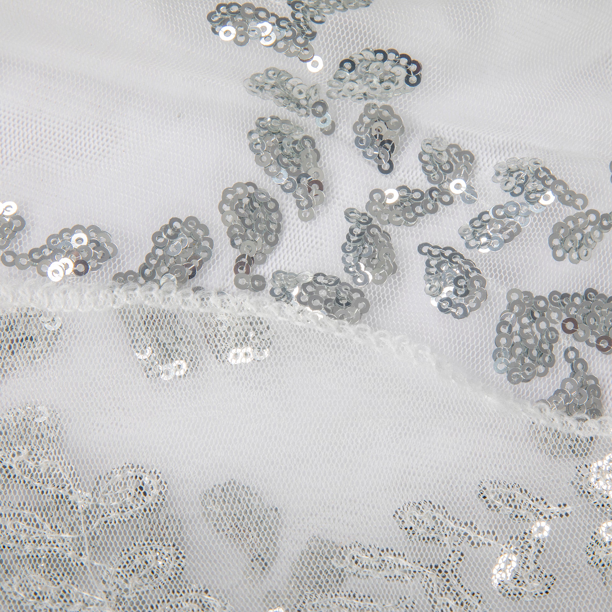 Sequin Vine Tablecloth Overlay 120" Round - Silver