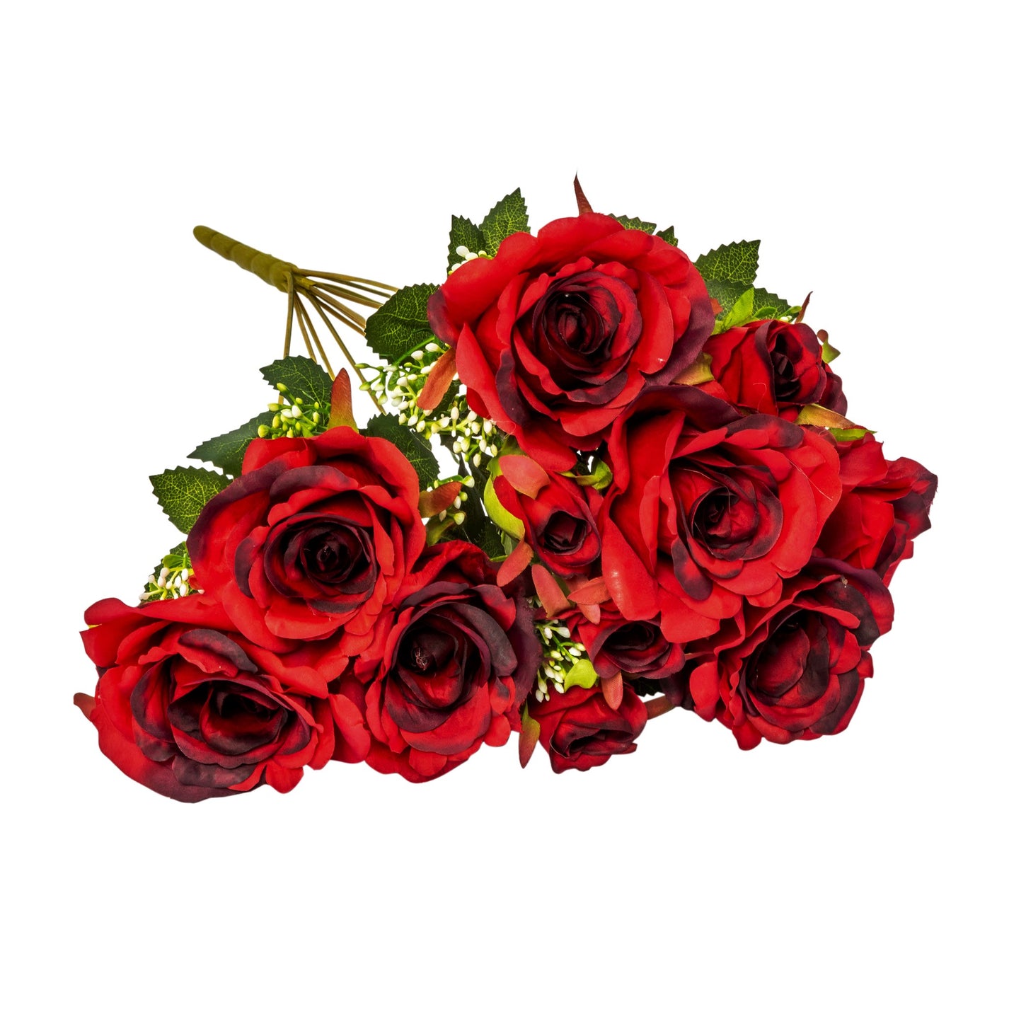 Silk Rose Bush 12 heads - Apple Red– CV Linens