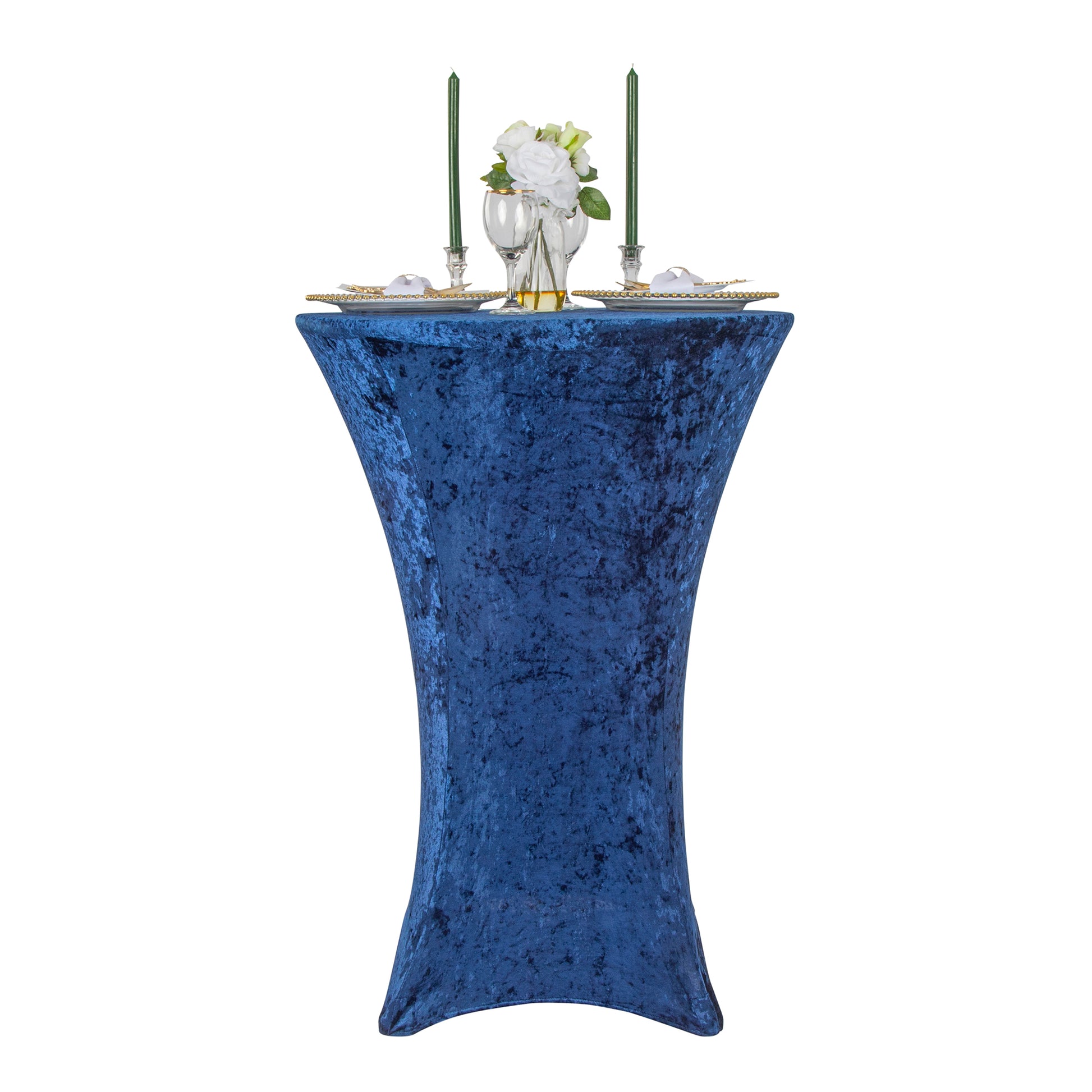 Velvet Spandex Cocktail Table Cover 32" Round - Navy Blue